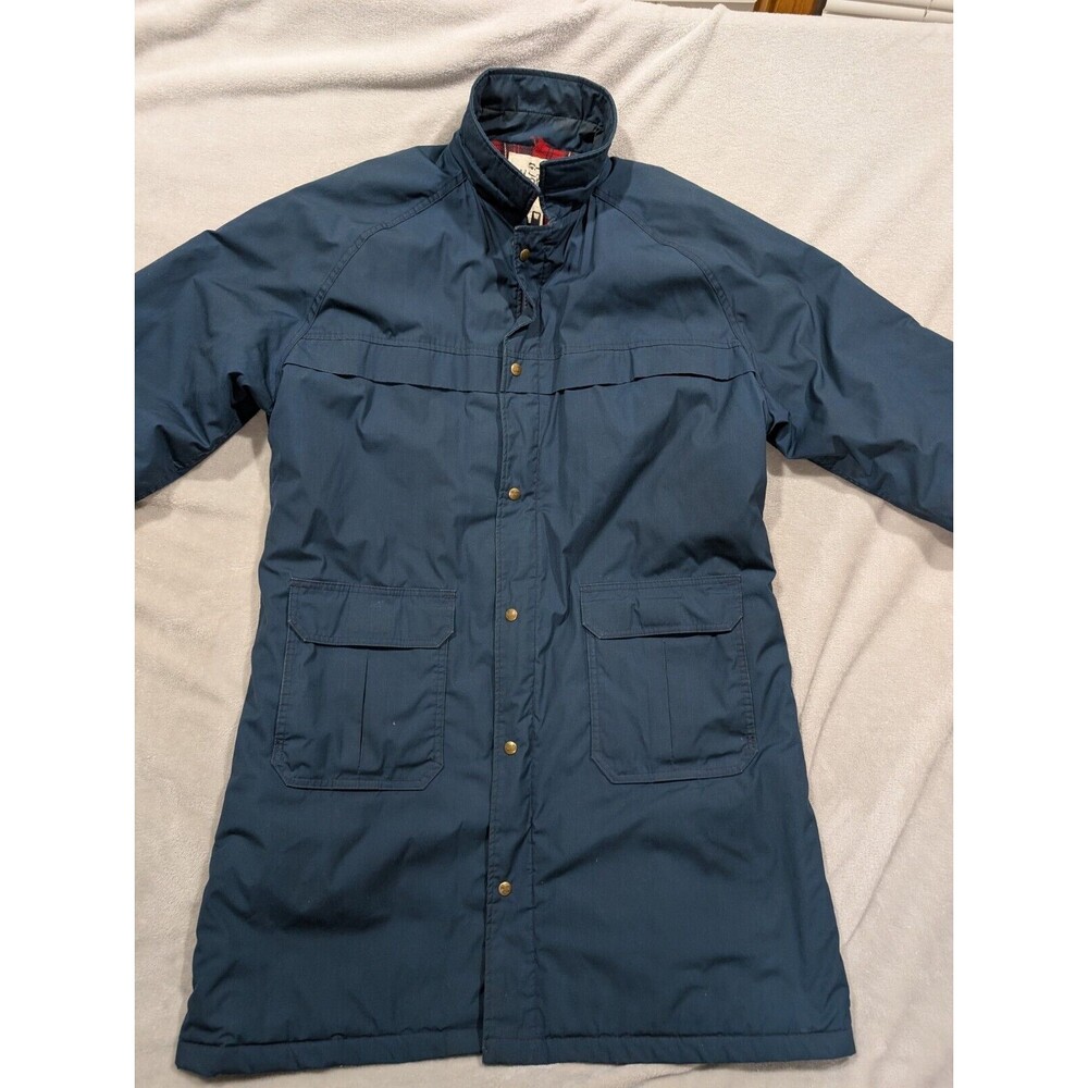 Vintage Woolrich Wool Lined Jacket Large Blue Coat Full Zip Snap Made In USA